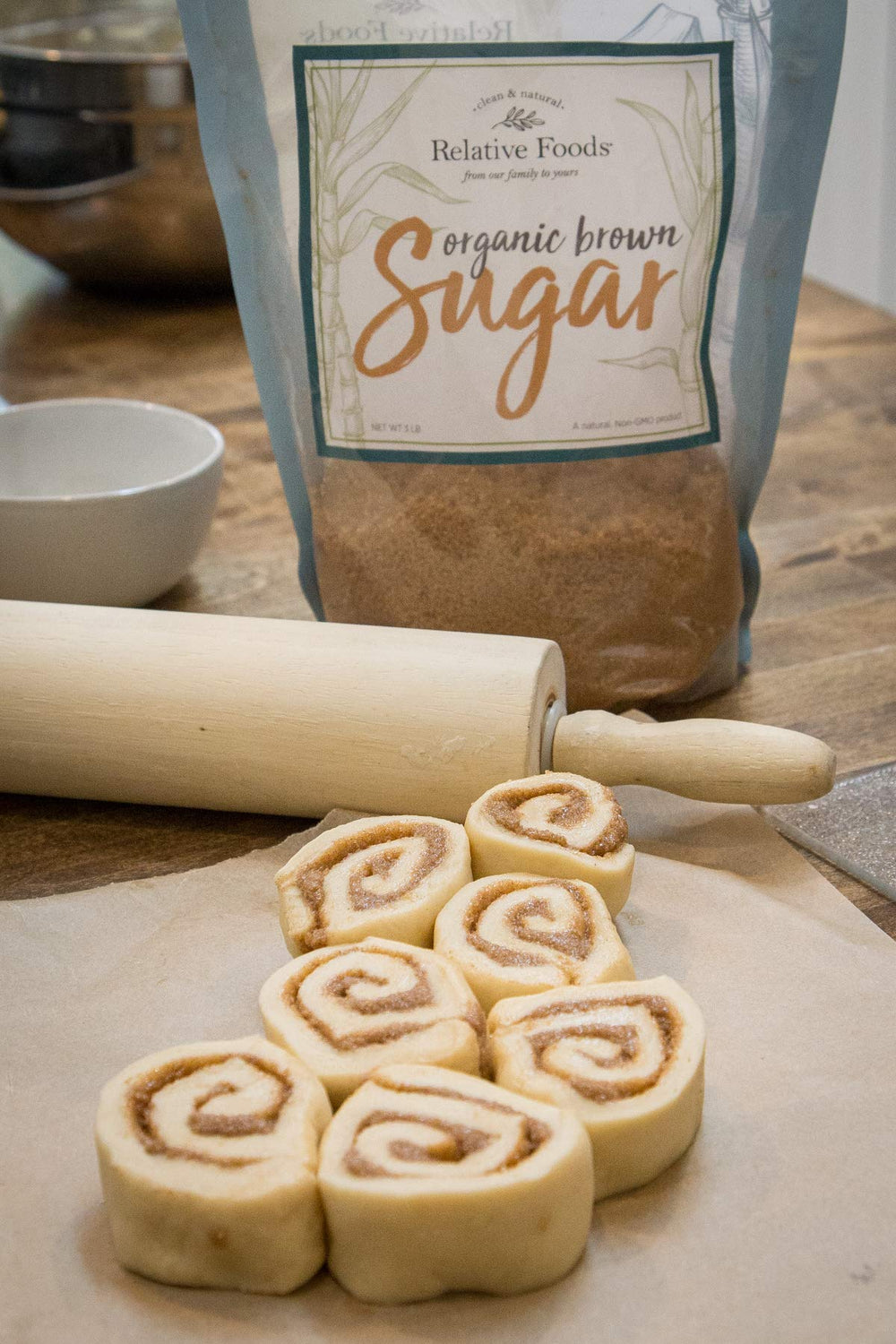 Relative Foods Organic Brown Sugar in a resealable bag preserves freshness.
