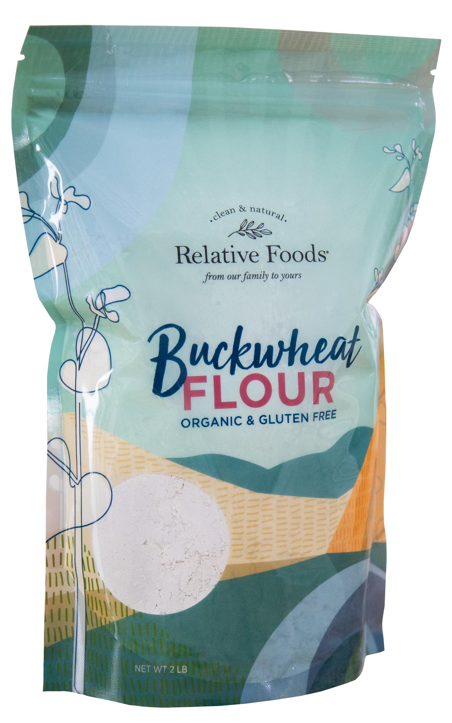 Relative Foods Organic Buckwheat Flour 2lb bag, gluten-free baking staple.
