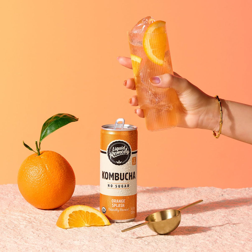 Remedy Liquid Remedy sugar-free kombucha stored without refrigeration for convenience.