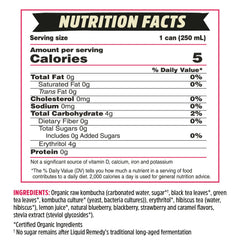 Remedy Liquid Remedy sugar-free label close-up highlights organic, low-calorie option