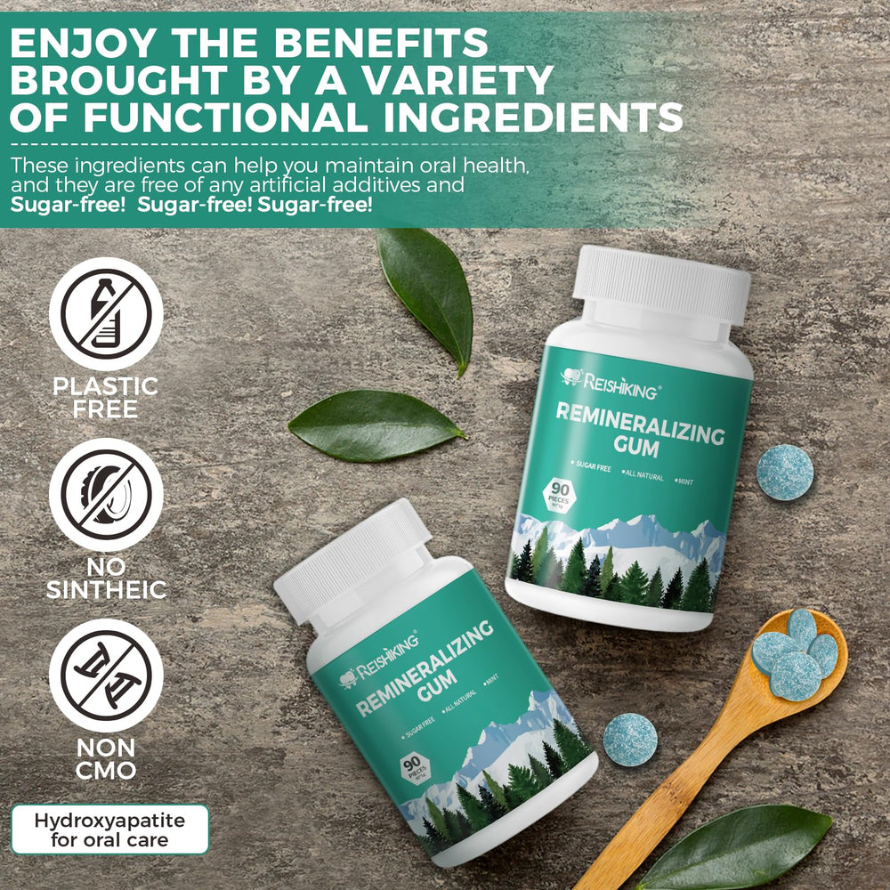 REISHIKING Remineralizing Gum mint flavor close-up highlights refreshing aroma and breath freshness.