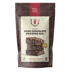 Renewal Mill dark chocolate brownie mix packaging, gluten-free vegan option.