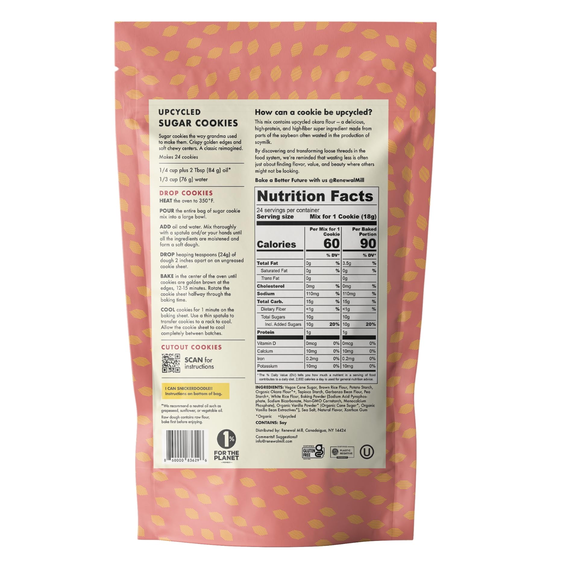 Renewal Mill Sugar Cookie Mix dry ingredients with upcycled okara flour for vegan baking.