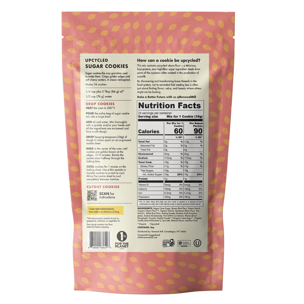Renewal Mill Sugar Cookie Mix dry ingredients with upcycled okara flour for vegan baking.