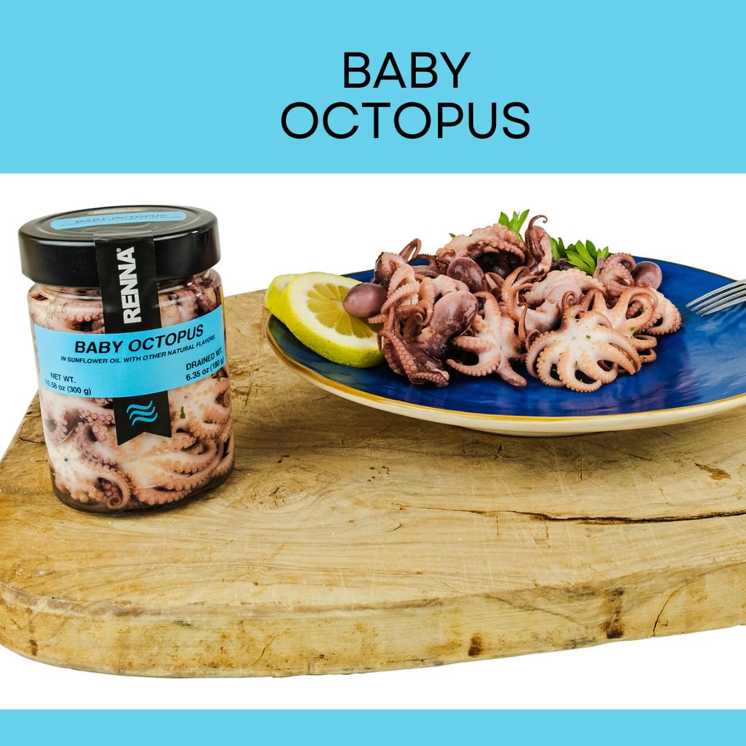 Renna small octopus in oil, ideal for antipasto and warm dishes.