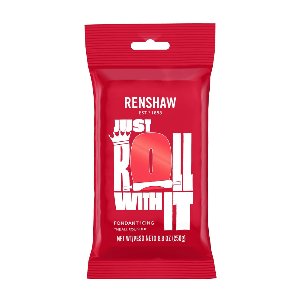 Renshaw Red Fondant Icing ready-to-roll for smooth cake coverage.