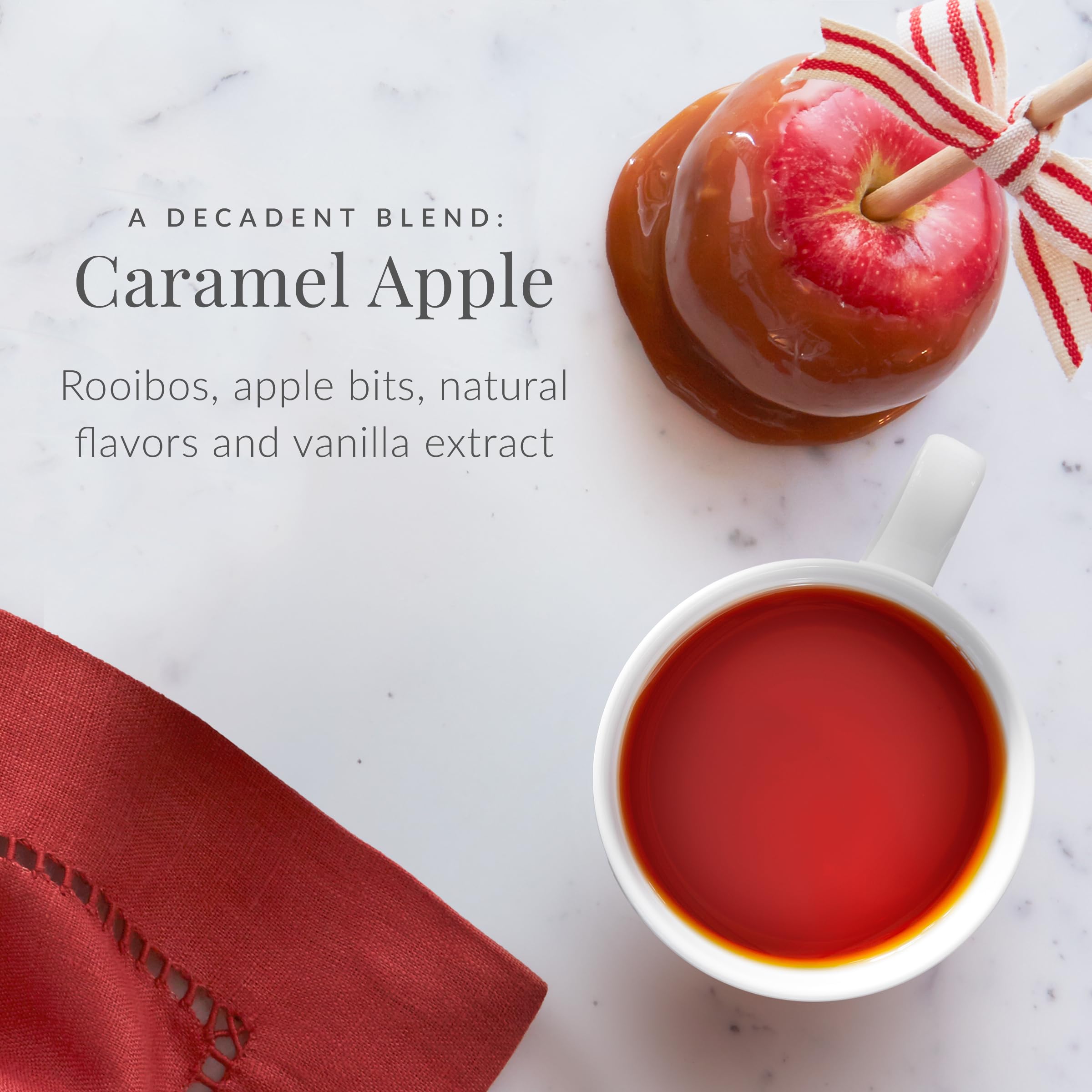 The Republic of Tea cup with milk hints at dessert-ready caramel apple aroma.