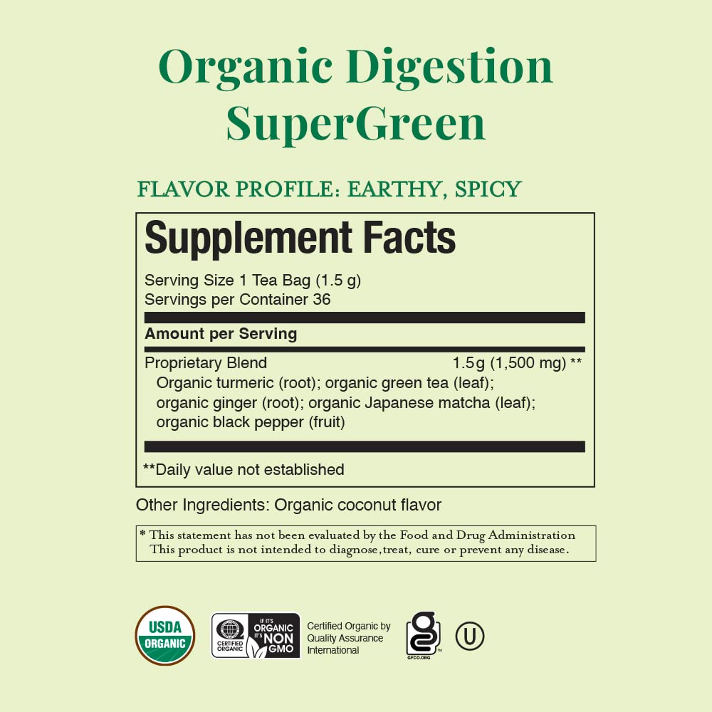 The Republic of Tea tea bags close-up on label showcasing organic, non-GMO blend.