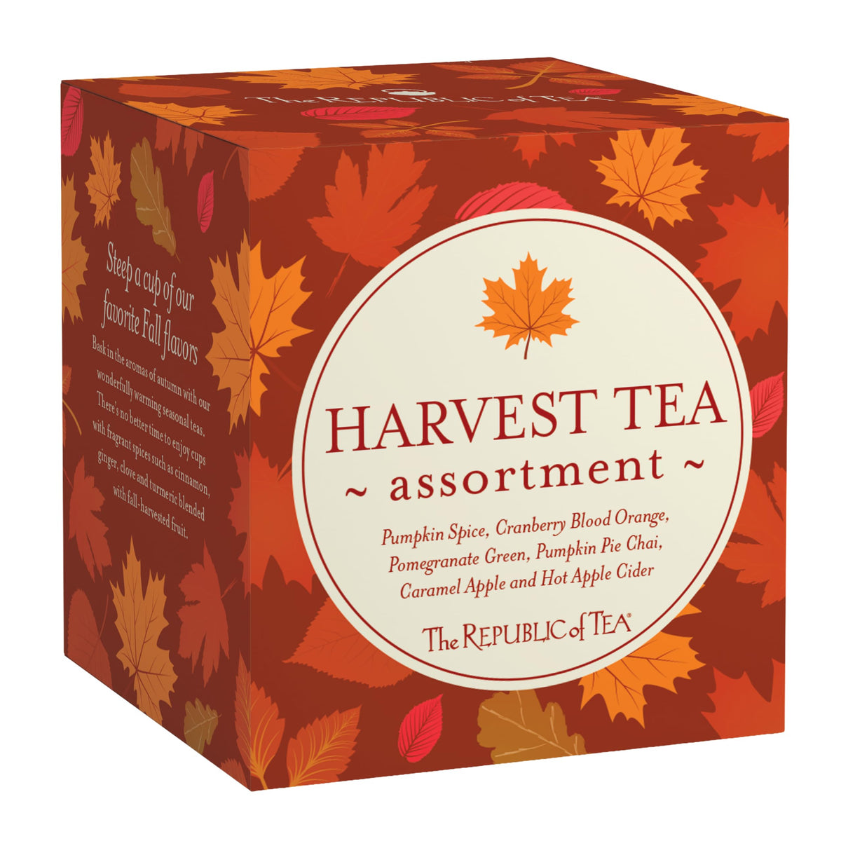 The Republic of Tea Fall Harvest Pumpkin Spice Black Tea bag set, cozy autumn flavor for evenings.