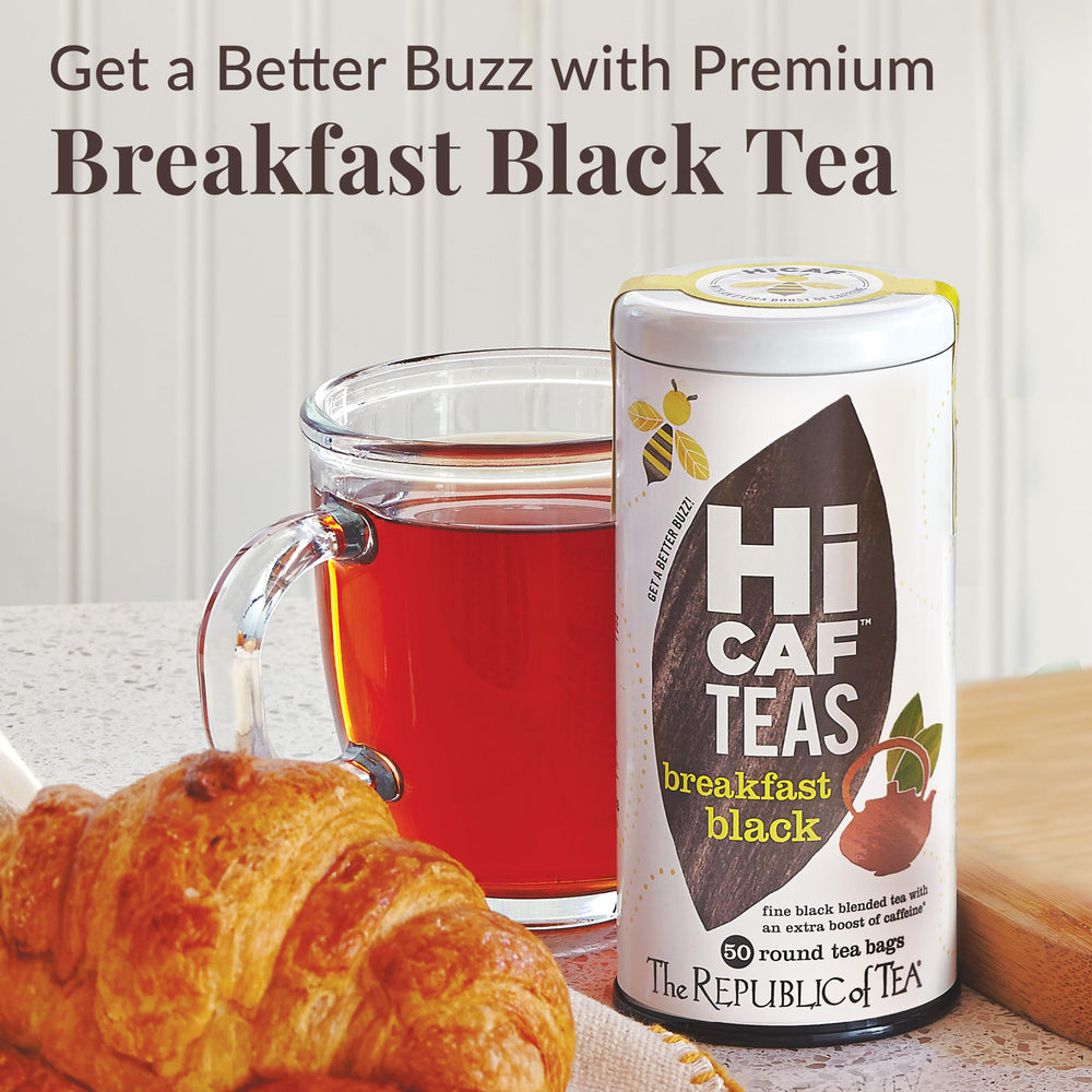 The Republic of Tea HICAF Breakfast Tea cup showing a vibrant infusion for focus.