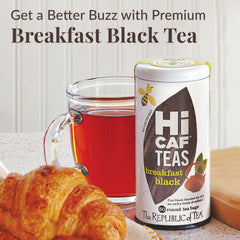 The Republic of Tea HICAF Breakfast Tea cup showing a vibrant infusion for focus.