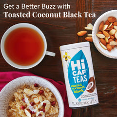 Republic of Tea HiCAF Toasted Coconut Tea bags ready for convenient, flavorful brewing.
