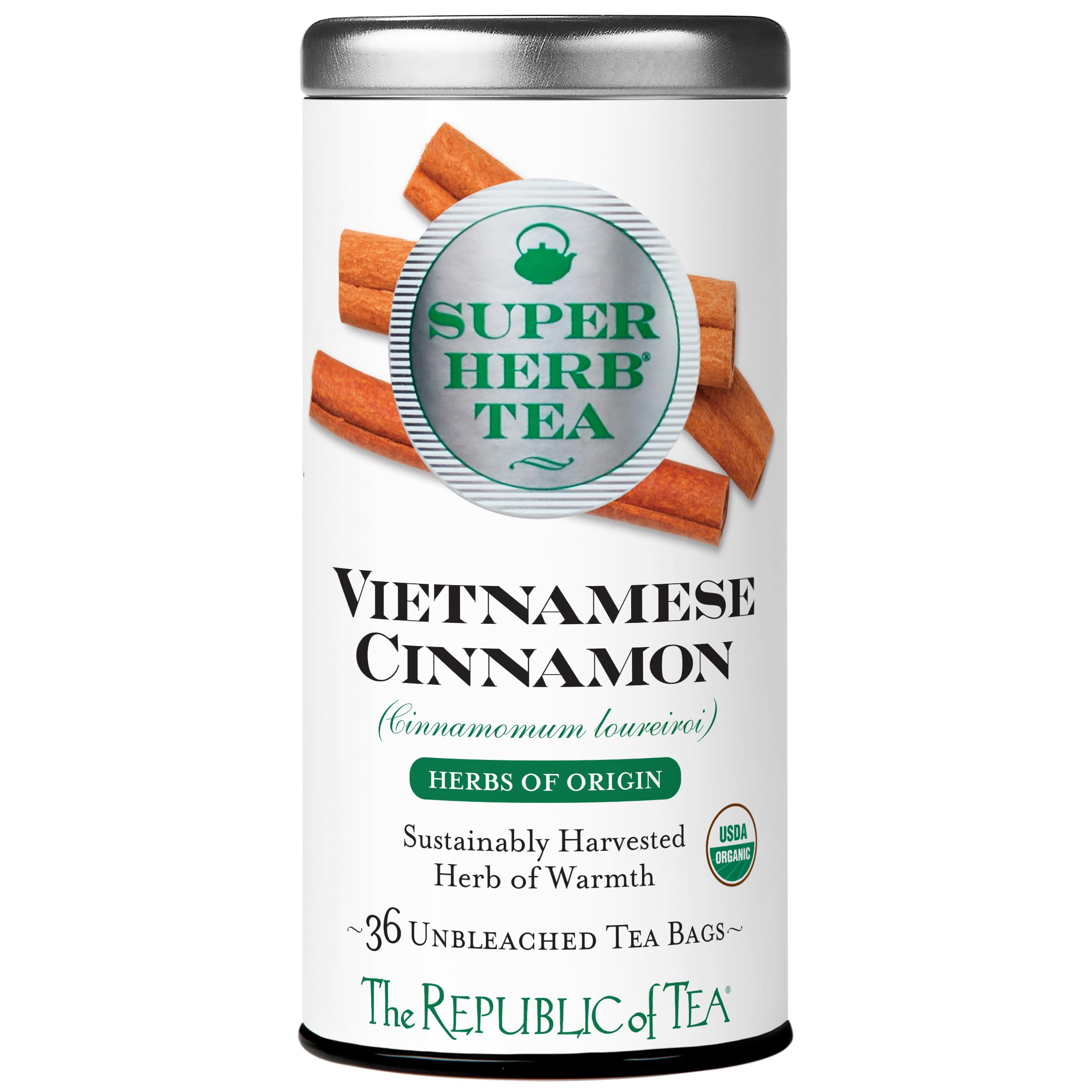 The Republic of Tea organic Vietnamese cinnamon SuperHerb tin with rich aroma