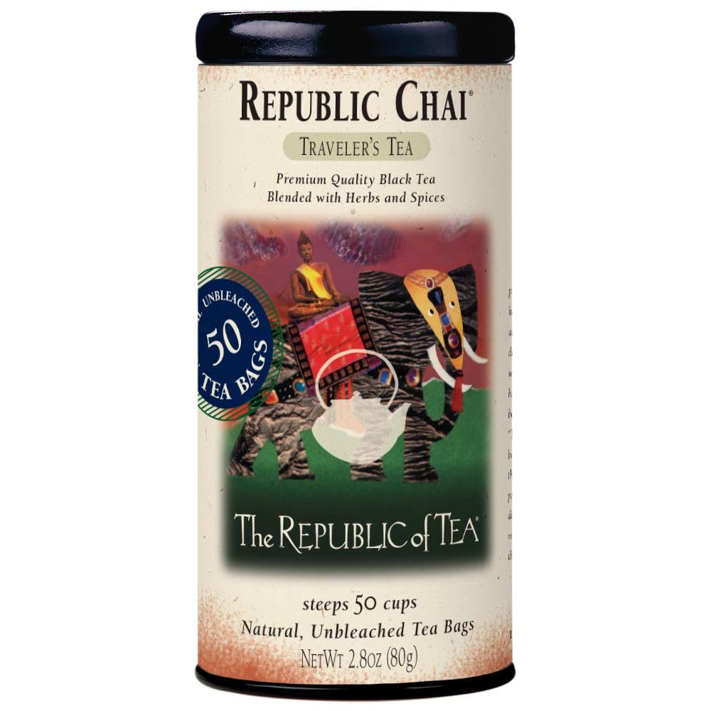 The Republic of Tea Republic Chai Black Tea bags offer a bold morning pick-me-up.