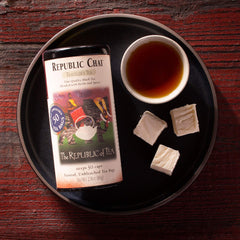 The Republic of Tea Republic Chai box emphasizes premium packaging and freshness.