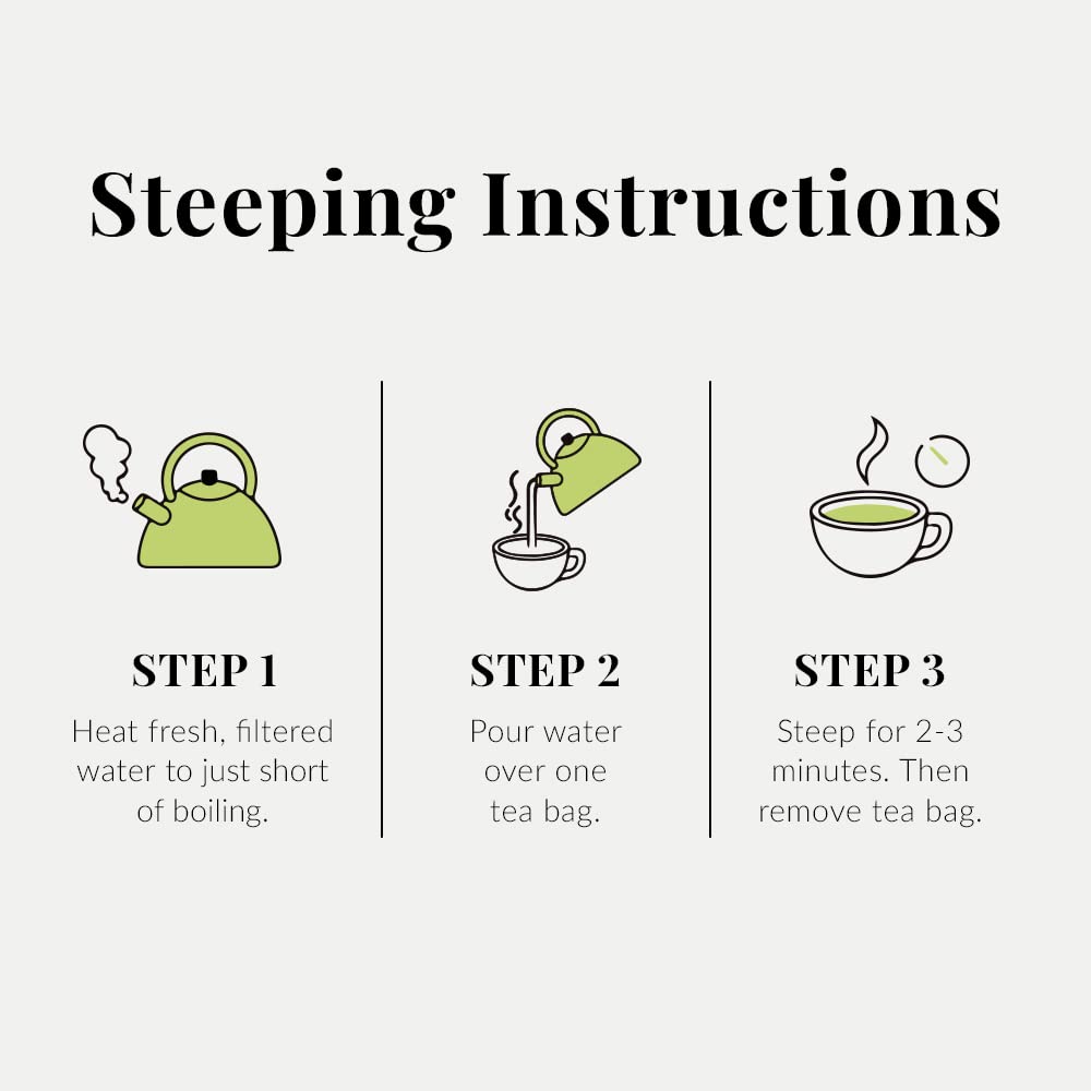 The Republic of Tea steaming cup suggests inviting aroma and gentle energy.