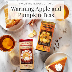 Close-up of The Republic of Tea pumpkin pie chai highlighting autumn spice notes.