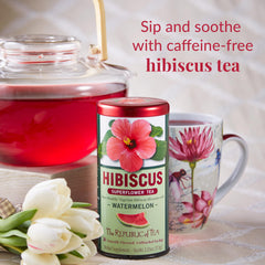The Republic of Tea Watermelon Hibiscus ingredients display natural apple and rosehips for flavor.