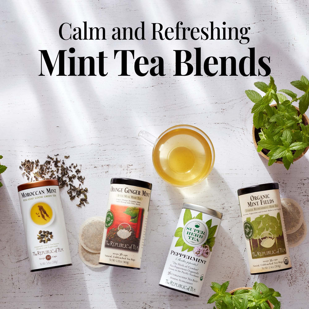 The Republic of Tea worldwide-origin blend highlights premium ingredients.