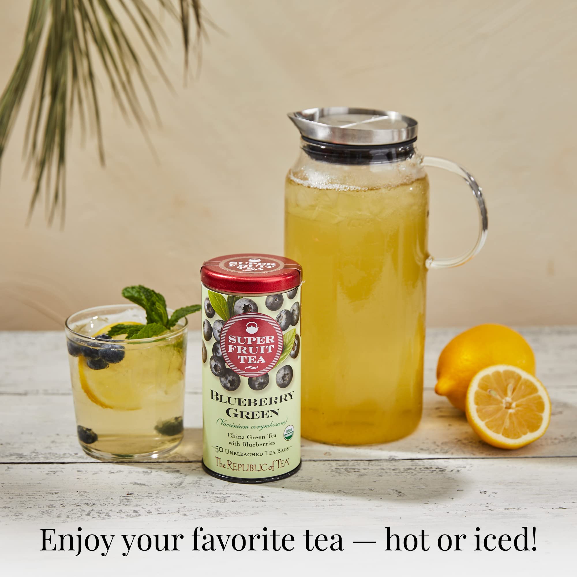 Steeping Blueberry Green Superfruit Tea yields a fragrant cup with light caffeine.