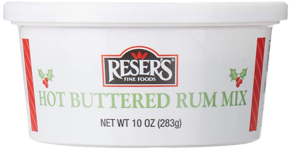 Reser's Hot Buttered Rum Mix tub front – cozy evenings starter for non-alcoholic warmth
