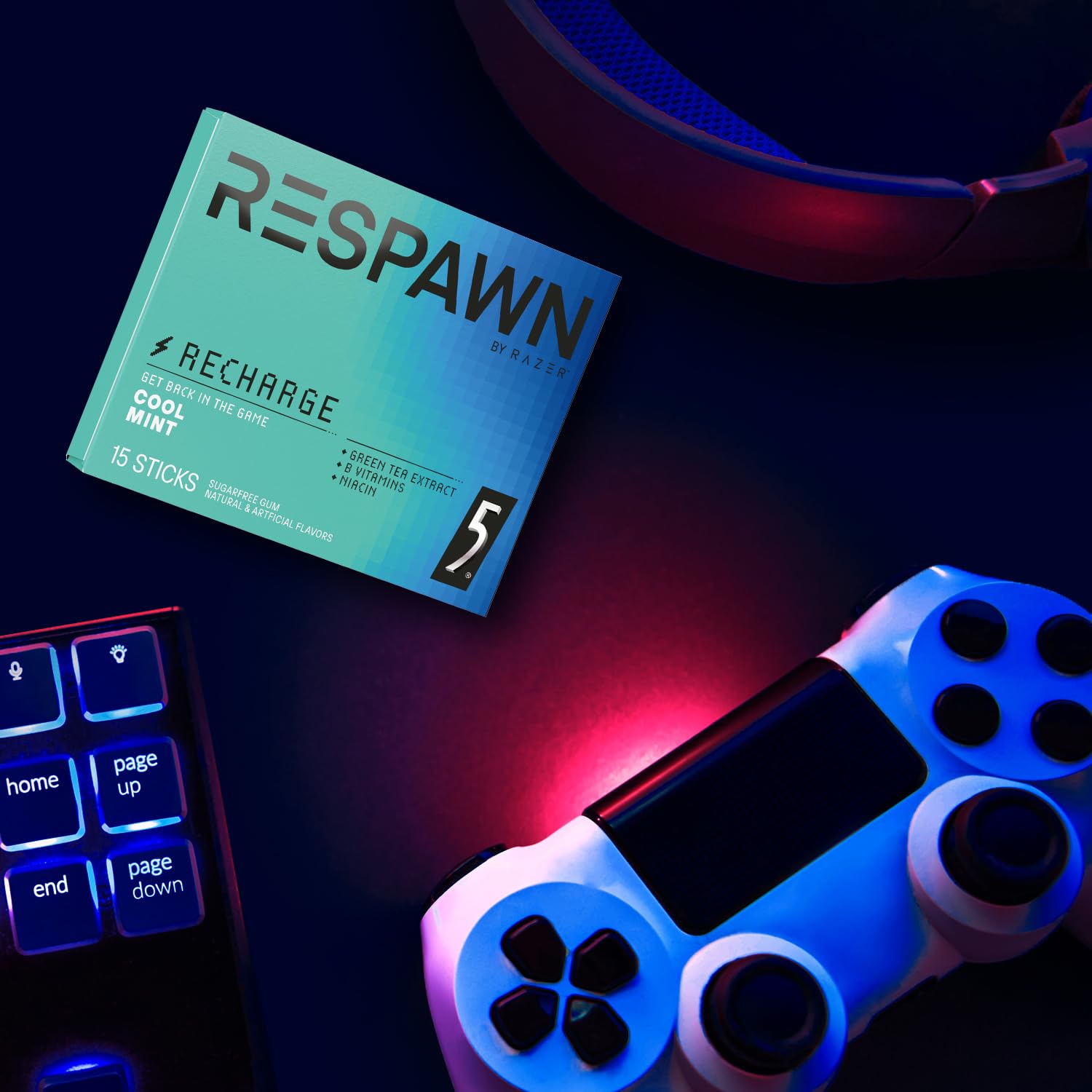 RESPAWN by RAZER Vitamin-infused gum supports quick energy during play.
