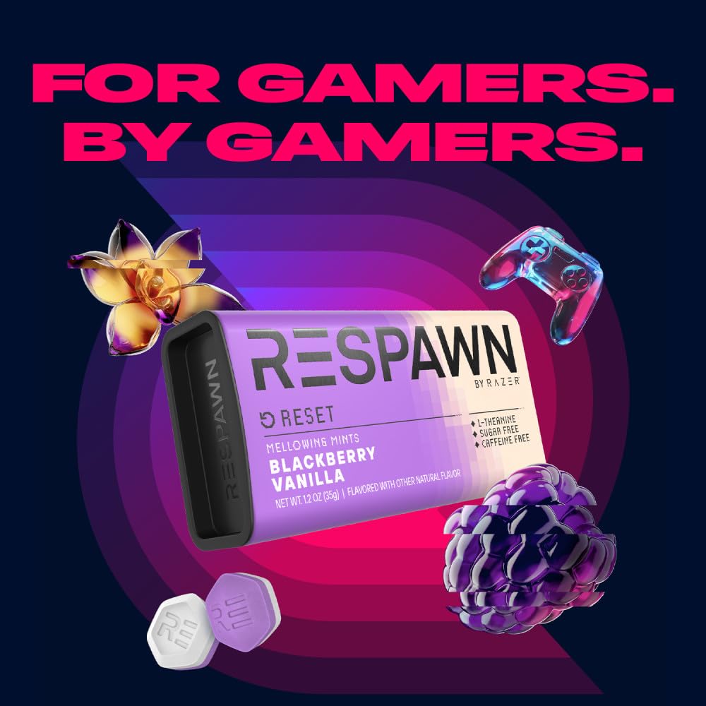 Bulk display of RESPAWN by Razer Blackberry Vanilla mints on a counter