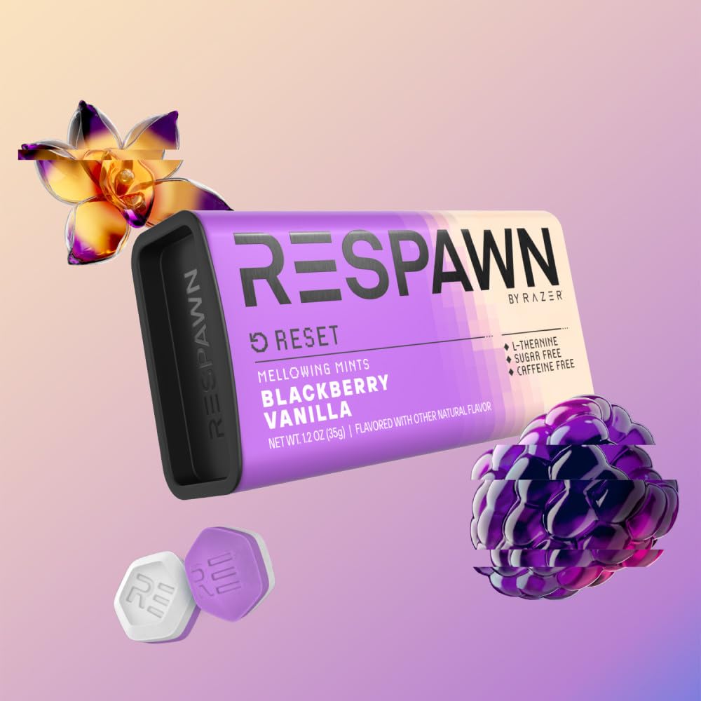 Closeup of RESPAWN by Razer Blackberry Vanilla mints showing texture and color
