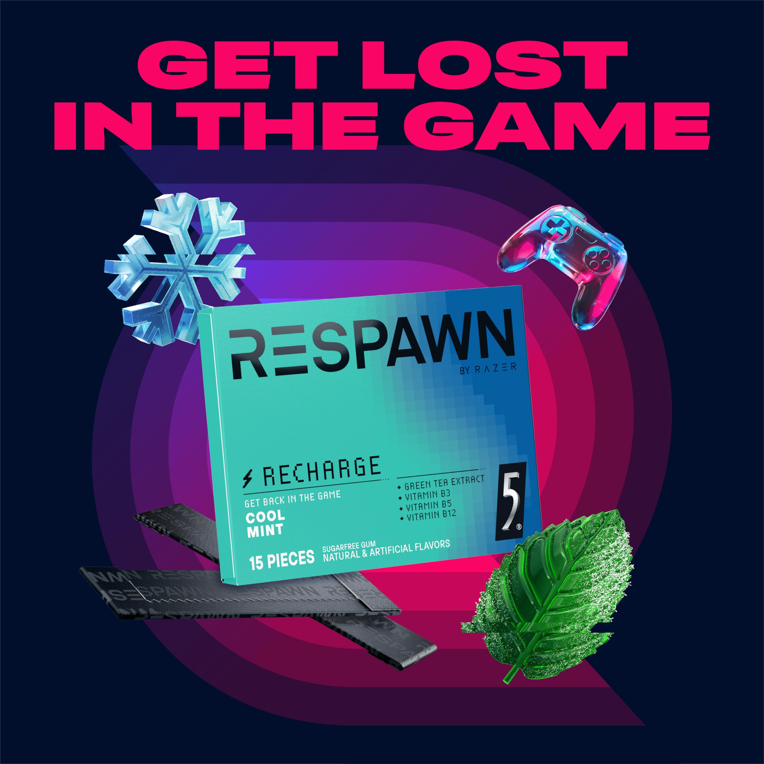 RESPAWN by RAZER Breath-freshening mint gum for post-match refresh.