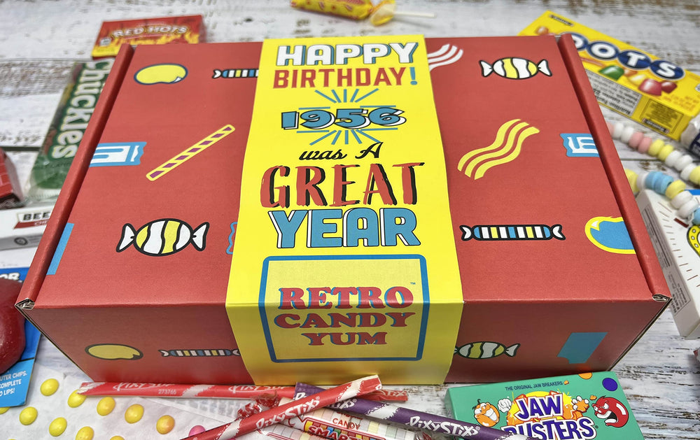 RETRO CANDY YUM 1956 candies variety showcases classic treats for a warm trip down memory lane.