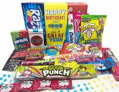 Retro Candy Yum 1986 gift box front featuring nostalgic 80s treats for birthdays