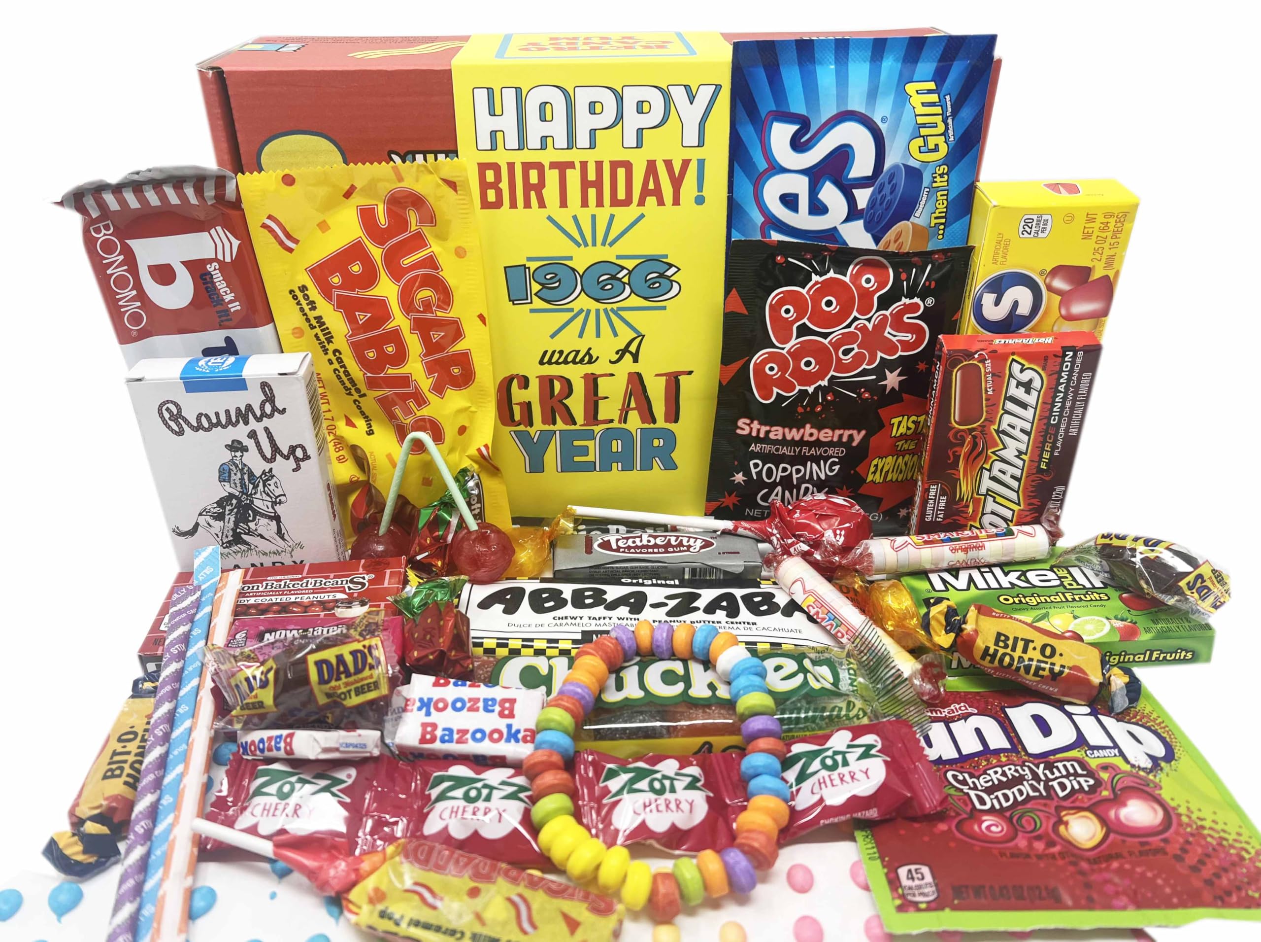 Retro Candy Yum Nostalgic Box front view with a curated 1960s candy assortment