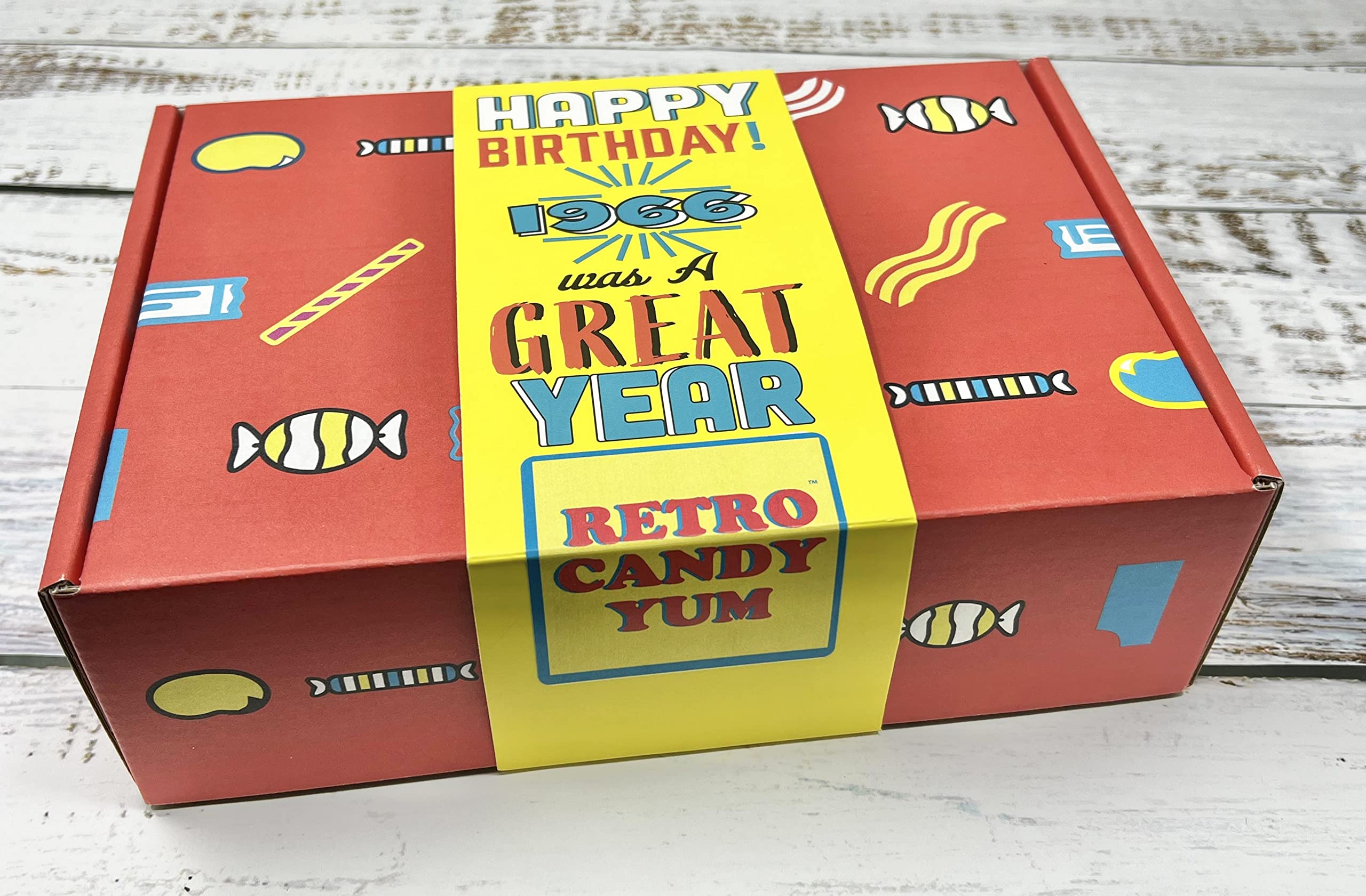 Retro Candy Yum Nostalgic Box ready-to-gift packaging, ideal centerpiece for milestone celebrations