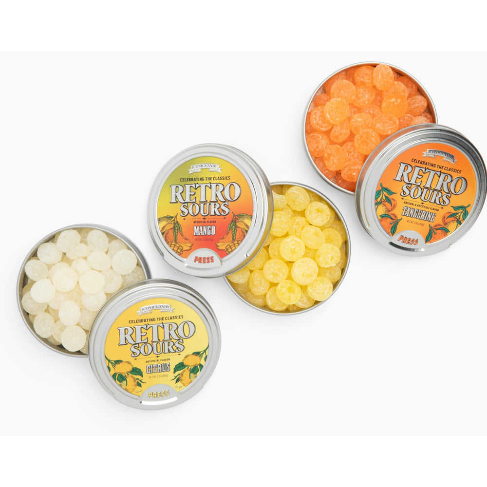 Retro Sours tangy candy bites, vibrant flavors ideal for party snacking.