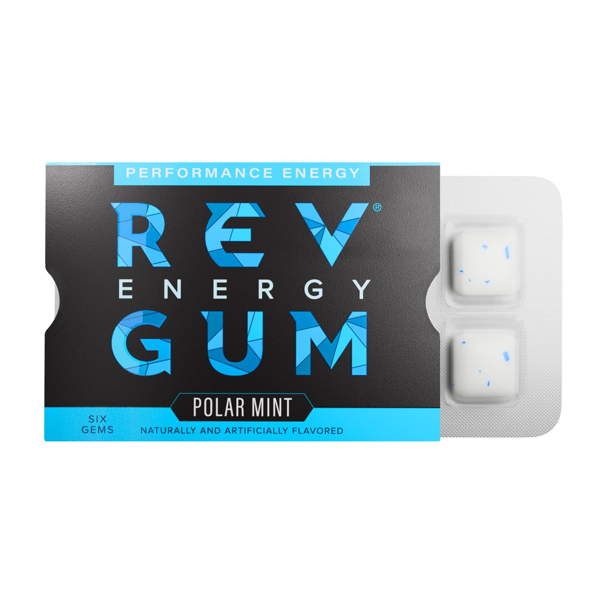 REV Gum Polar Mint 60mg pack shot shows convenient energy on the go