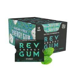 REV Gum spearmint flavor close-up conveying refreshing taste and sugar-free energy chew