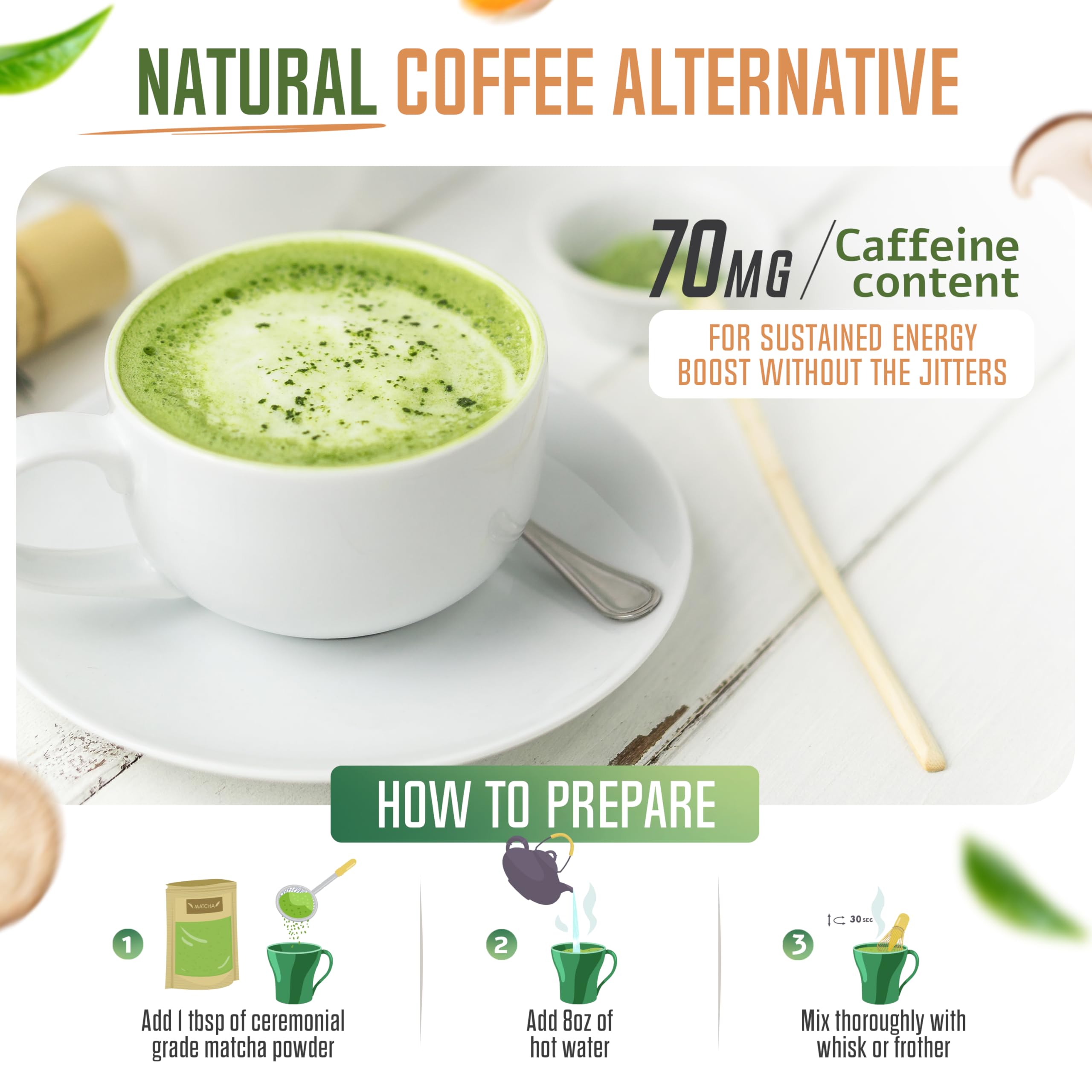 Revitealize Matcha Mushroom Latte Blend cup ready for a smooth caffeine alternative