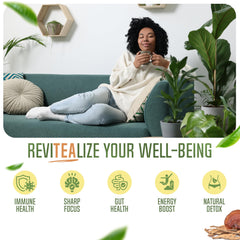 Revitealize Matcha Mushroom Latte Blend spoon for quick, healthy energy on the go