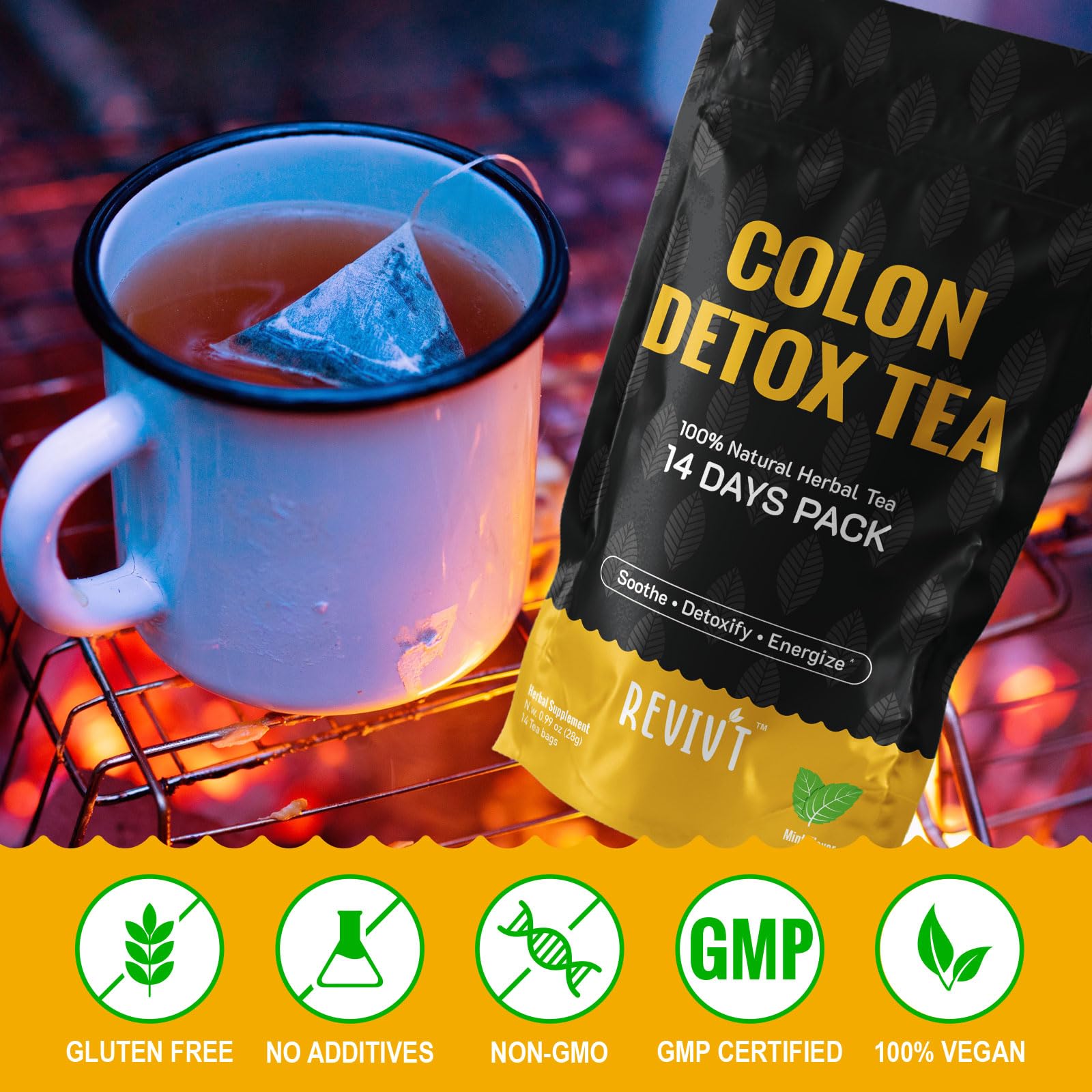 REVIVT Colon Detox Tea third-party tested for purity and potency.