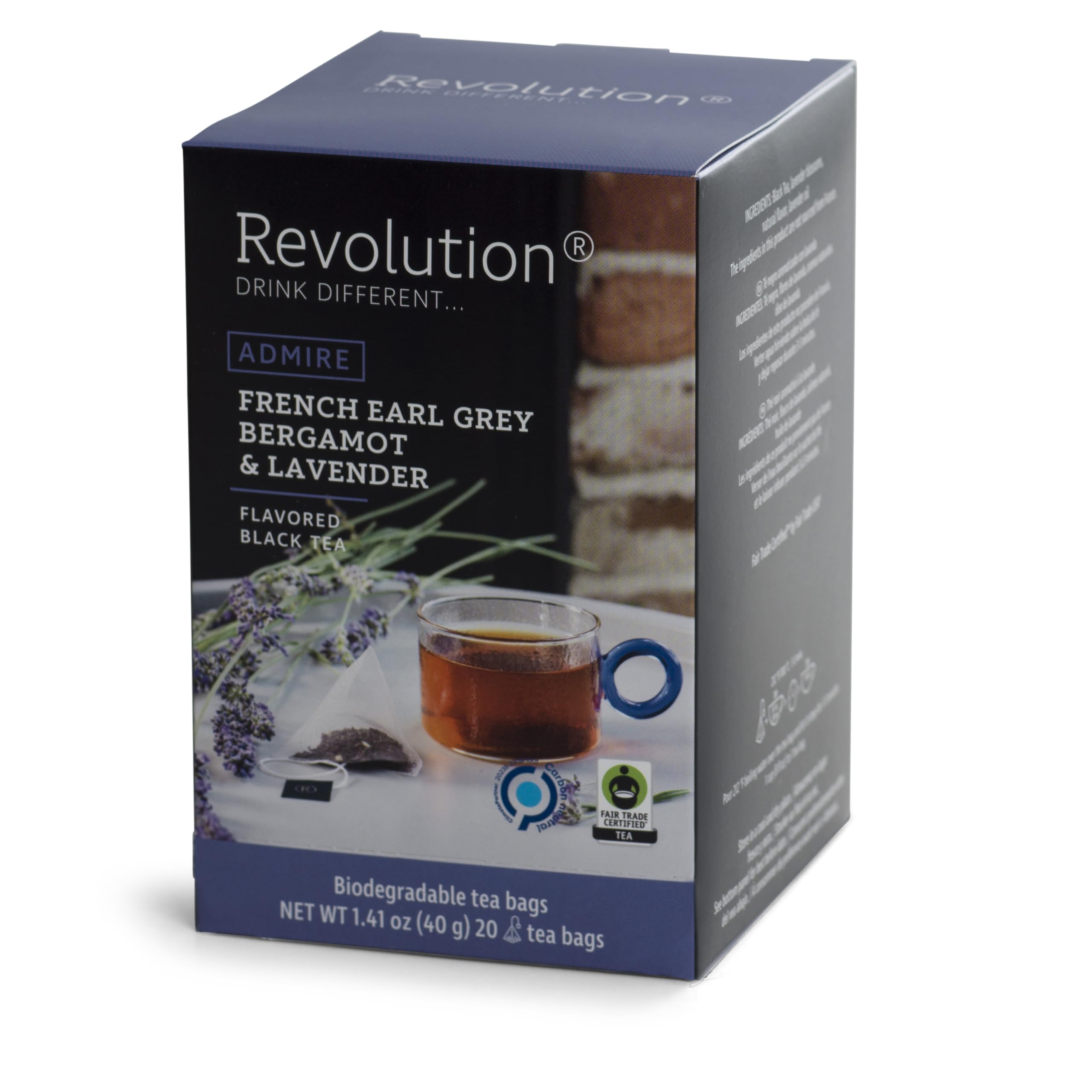 Revolution Tea biodegradable tea bags emphasize eco-conscious convenience for everyday brewing.