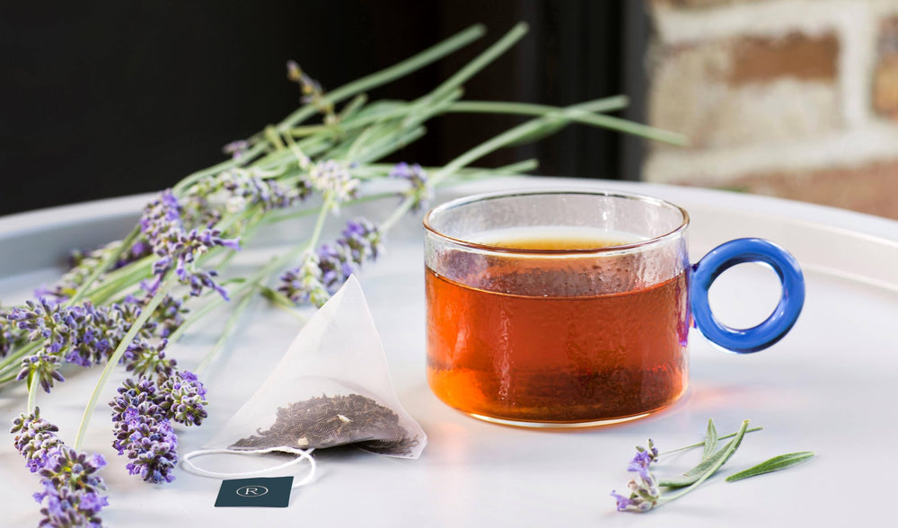 Revolution Tea cup with lavender scene invites a calm afternoon break.