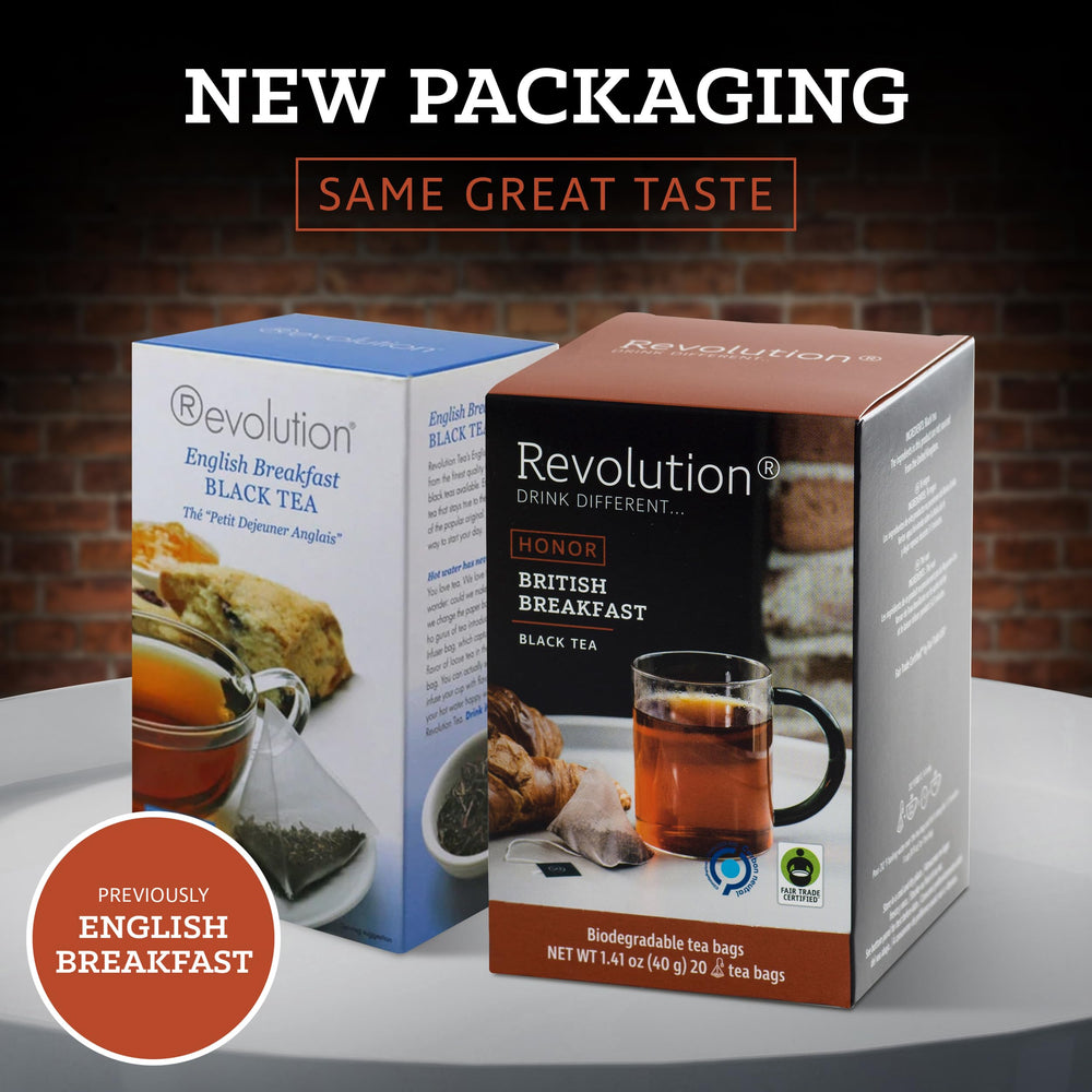 Revolution Tea English Breakfast loose leaves offer premium full flavor.