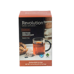 Revolution Tea English Breakfast packaging with bags for a bold morning.