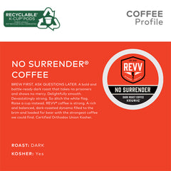 REVV No Surrender K-Cups in holder for convenient single-serve brewing.