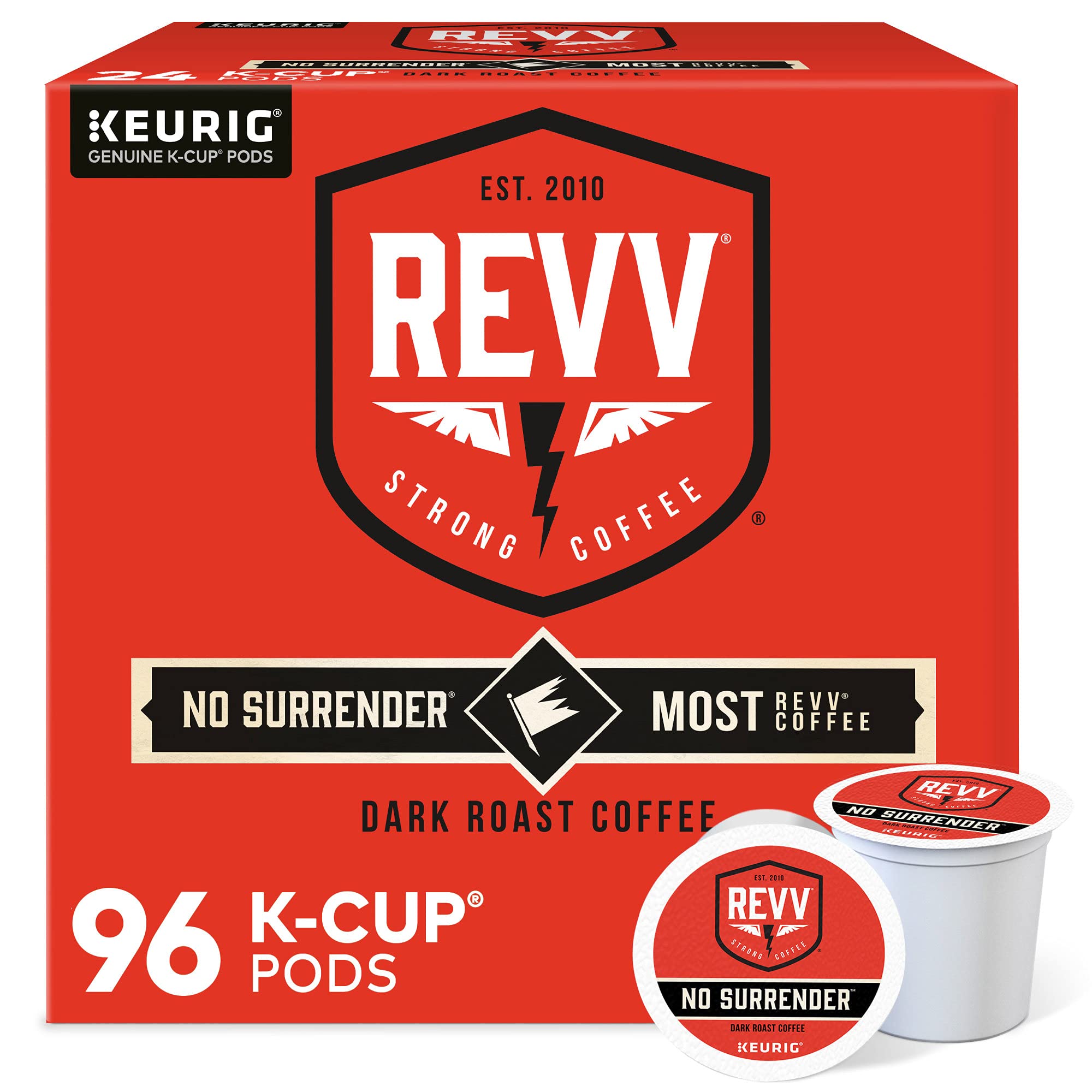 REVV No Surrender dark roast K-Cups for bold, smooth morning brew