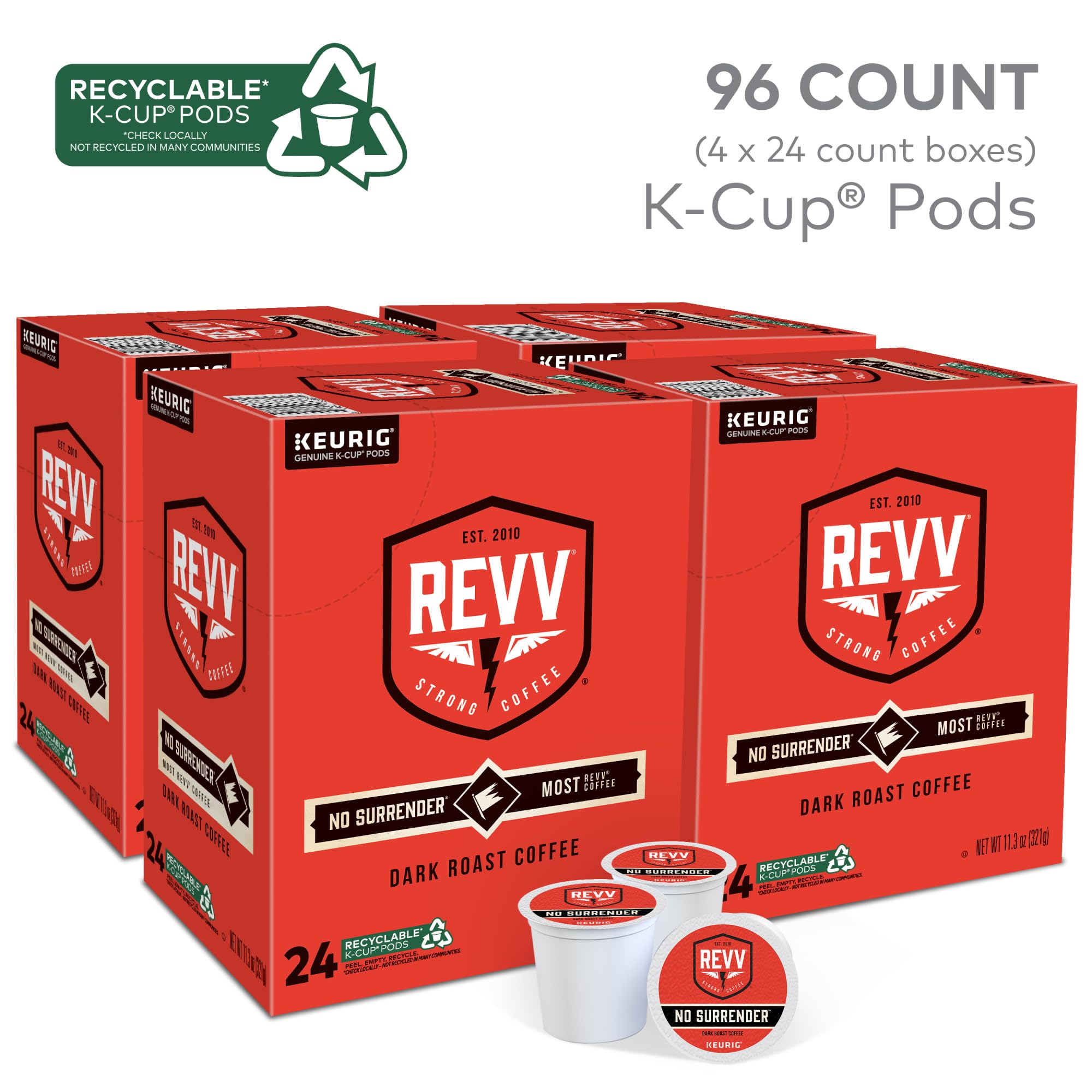 REVV No Surrender packaging box showing 96-count supply