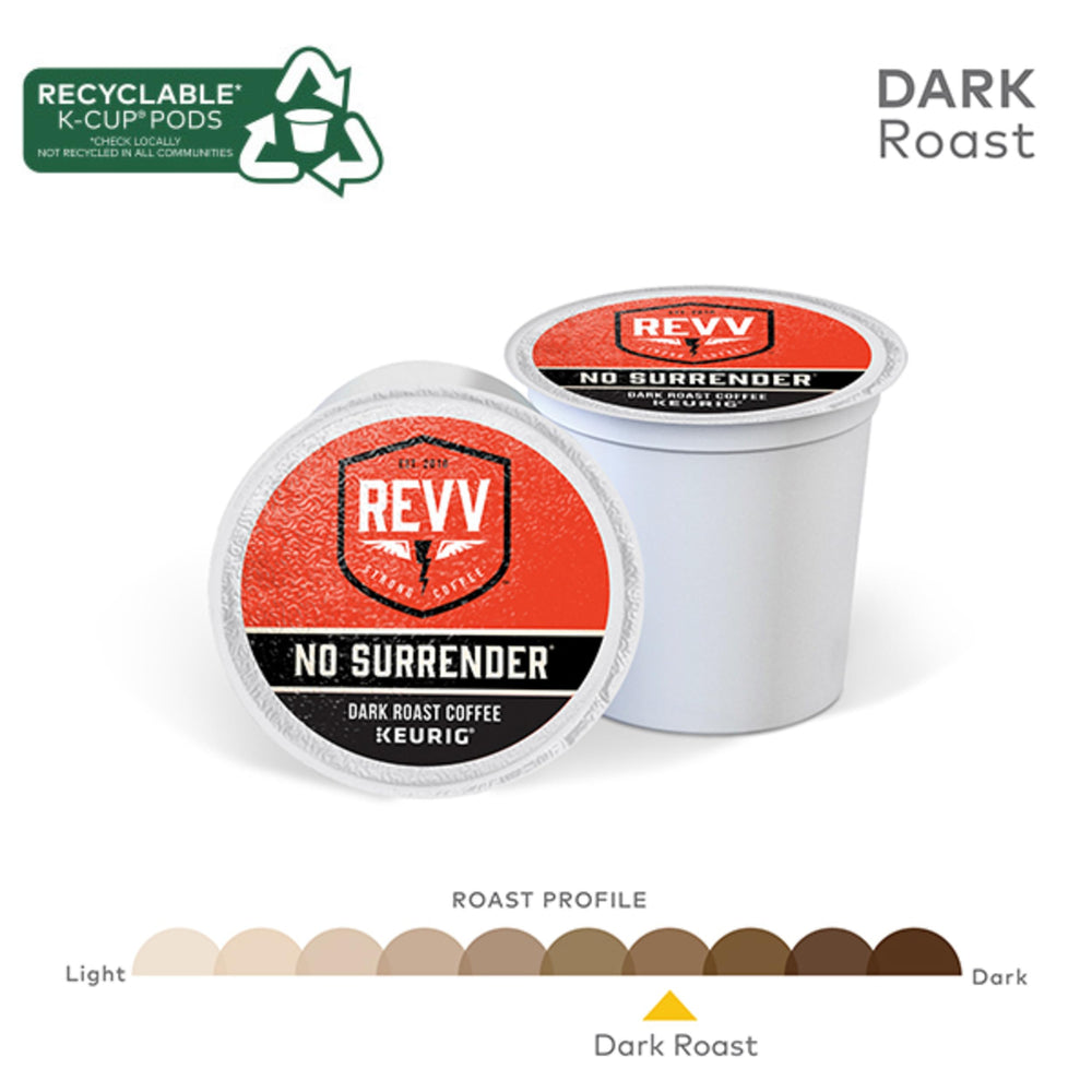 REVV No Surrender steaming mug scene, inviting aroma and warmth.