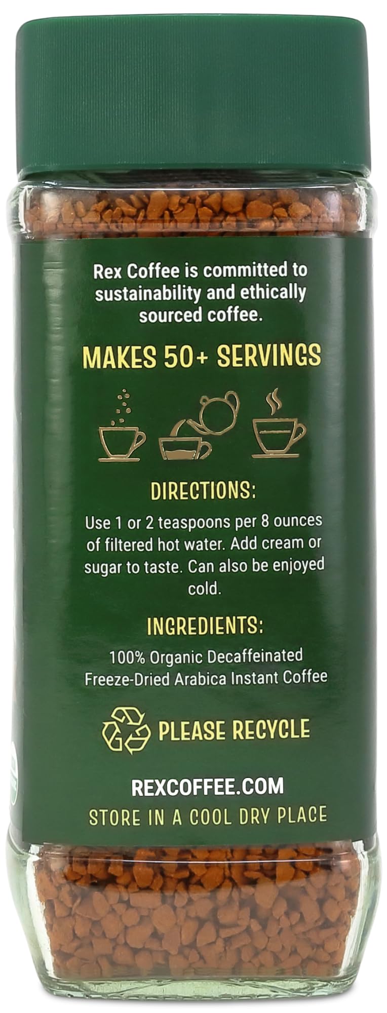REX COFFEE decaf instant brew cup ready for a smooth morning