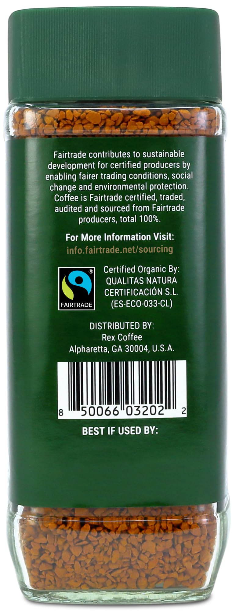 REX COFFEE decaf instant grains dissolving quickly in water