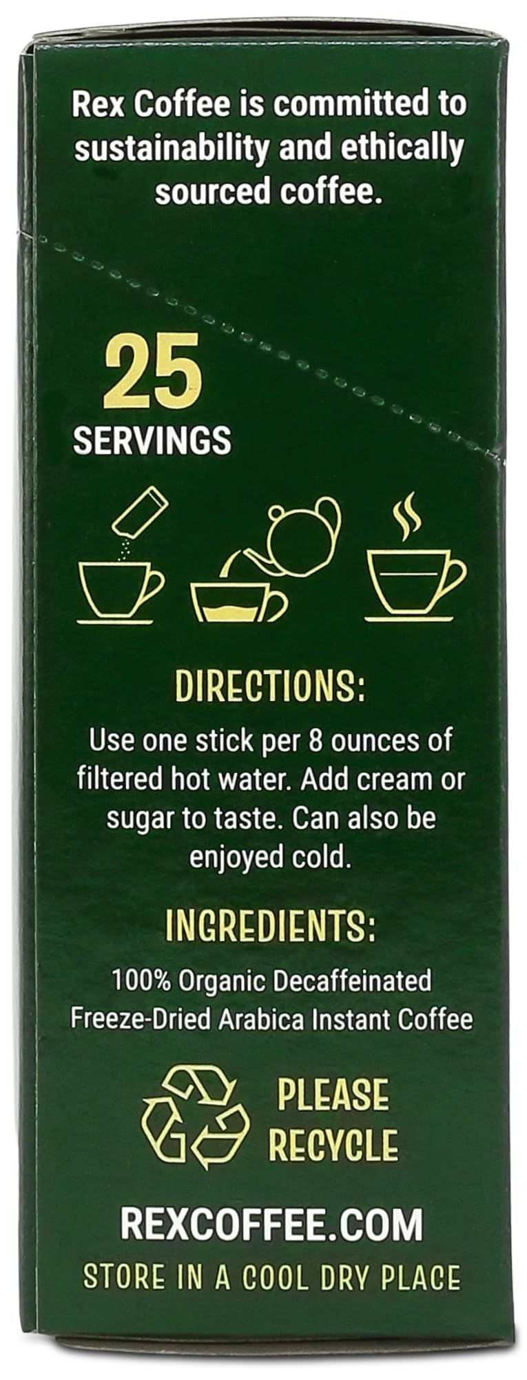 Close-up of a Rex Coffee Decaf Stick dissolving in water.